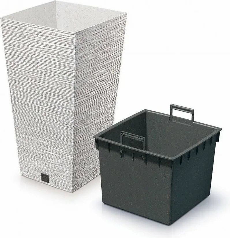 Ghiveci de flori FURU SQUARE ECO WOOD cu inserție 24 c m, alb ECO, S