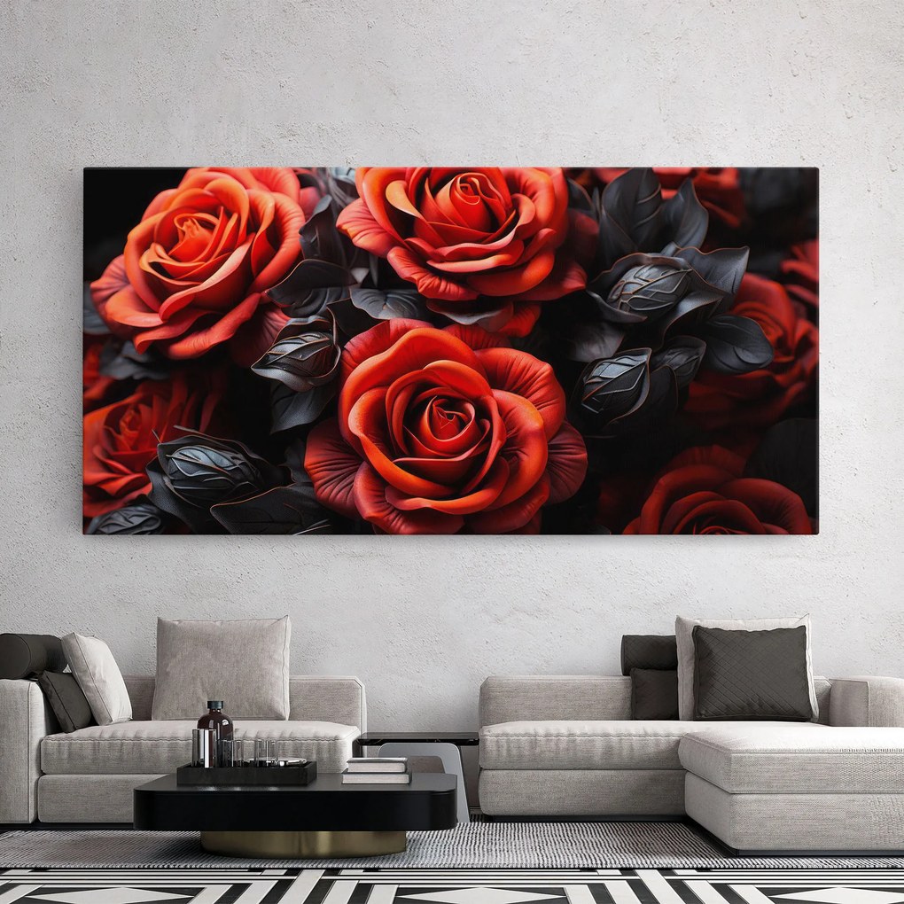 Tablou Canvas, 100x200cm, Dormitor si Living, Flori, Trandafiri, Red Grey Rose