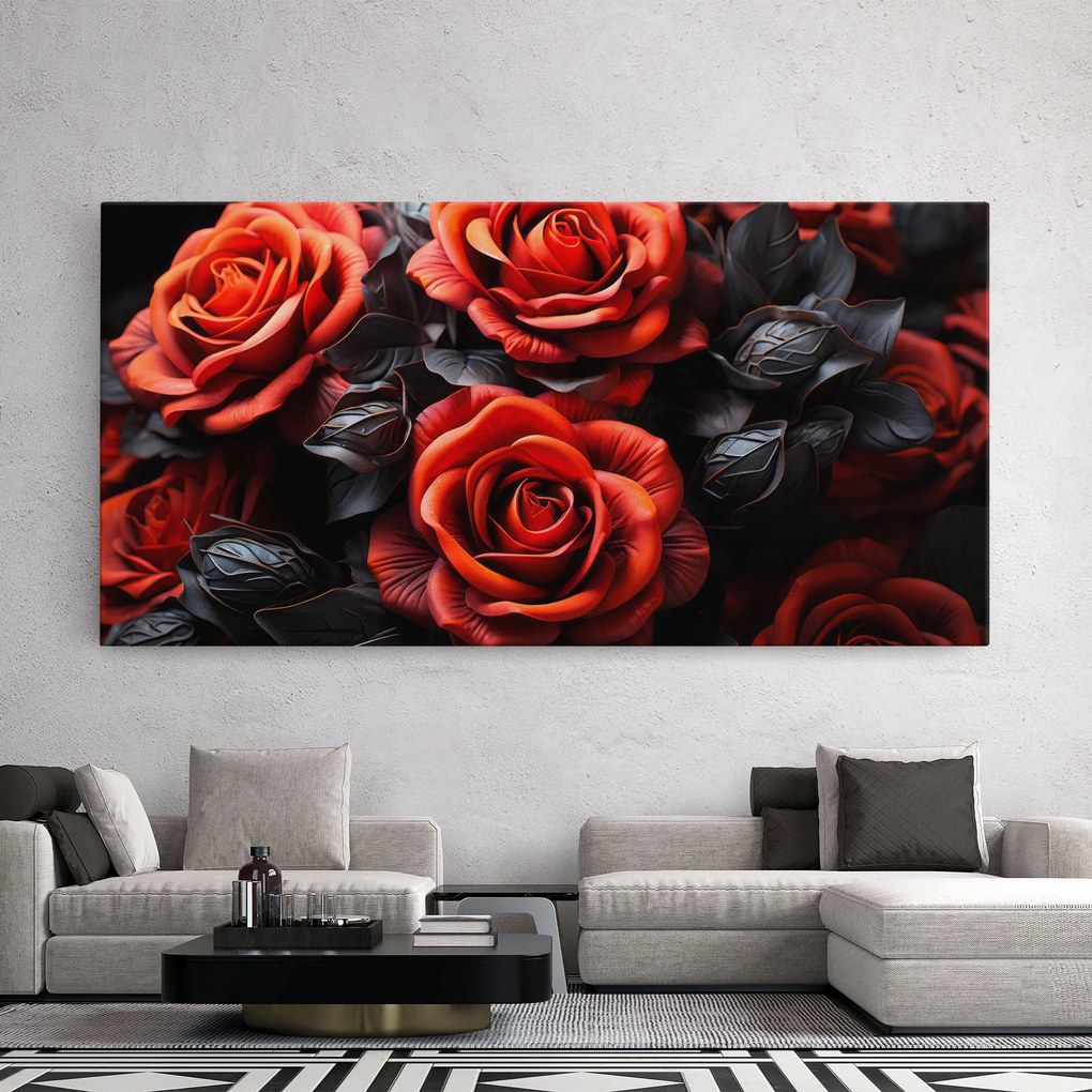 Tablou Canvas, 40x80cm, Dormitor si Living, Flori, Trandafiri, Red Grey Rose