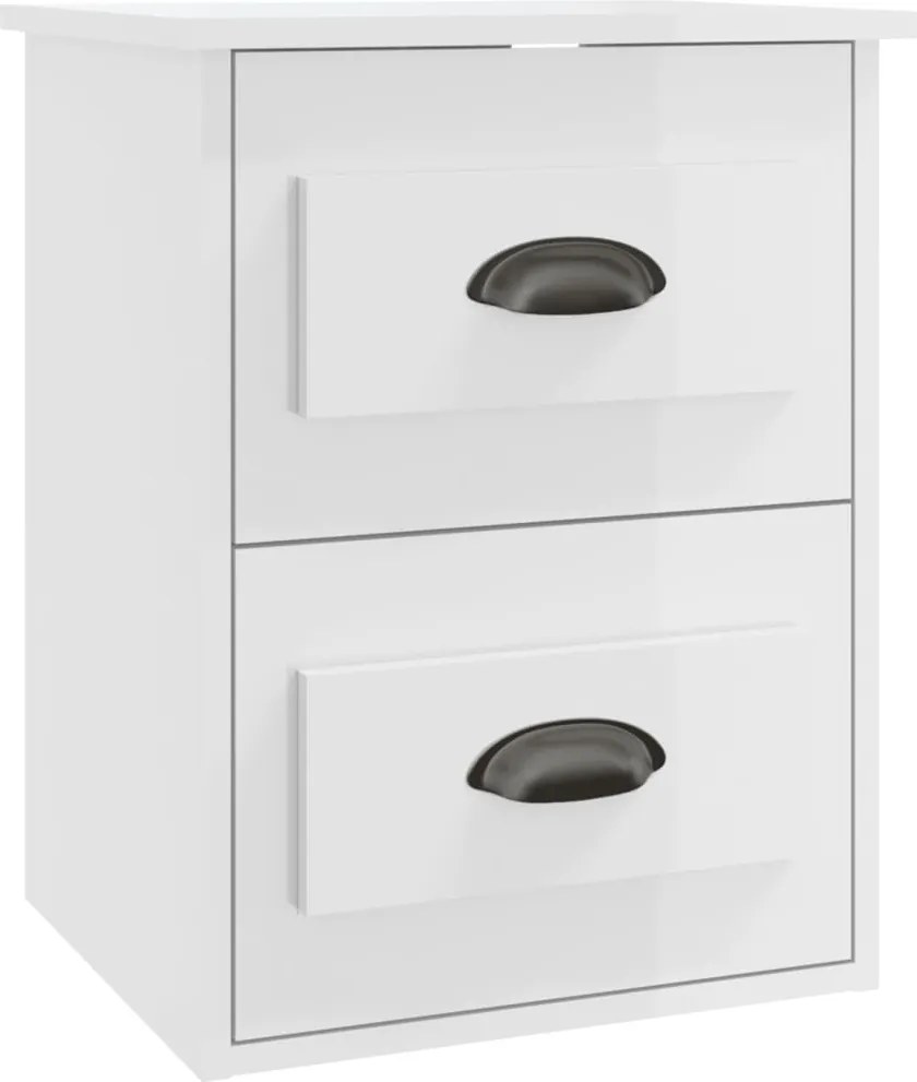 vidaXL Noptieră de perete, alb extralucios, 41,5x36x53cm