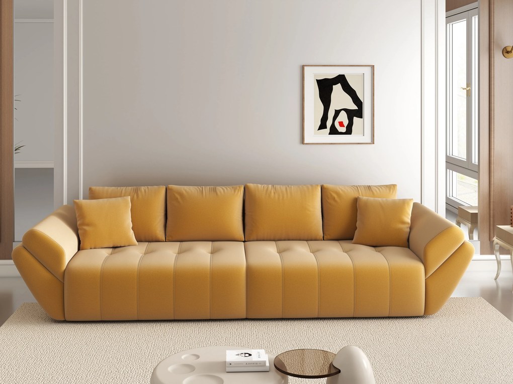 Canapea extensibilă dumonde cu ladă de depozitare si sezut confortabil din spuma high-density, Berlin Royal Mustar 300x100 cm