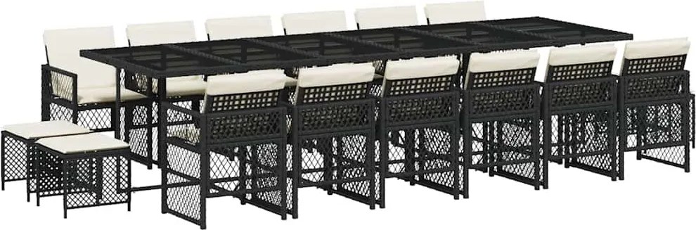 vidaXL Set mobilier de grădină cu perne, 17 piese, negru, poliratan