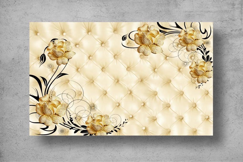 Tapet Premium Canvas - Flori aurii cu pietre pretioase 3d abstract