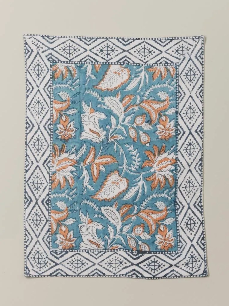 Set 4 protectii pentru masa, din bumbac, Blockprint