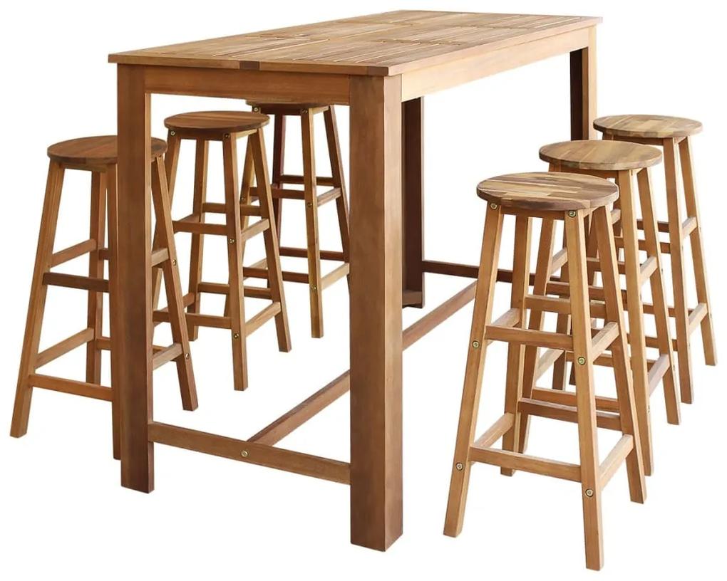 Set masa si scaune de bar, 7 piese, lemn masiv de acacia