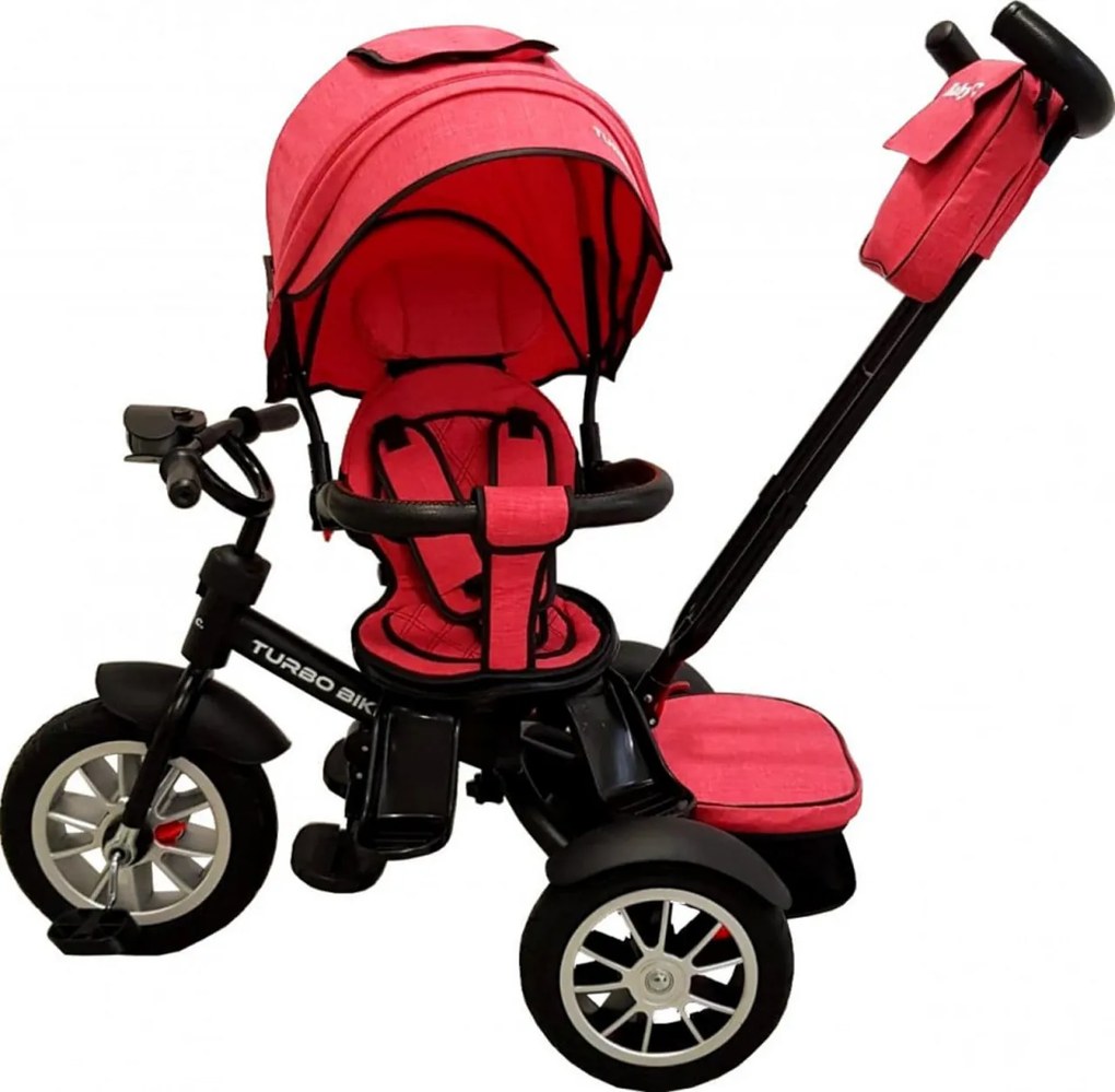 Tricicleta cu copertina Baby Care™ Turbo Bike , Cu far luminos, Roti din cauciuc, Pozitie somn, Pedale si maner pentru parinti, Scaun reversibil cu