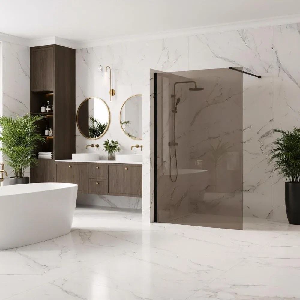 Paravan de dus fumuriu Rea Flexi Brown 140 cm negru