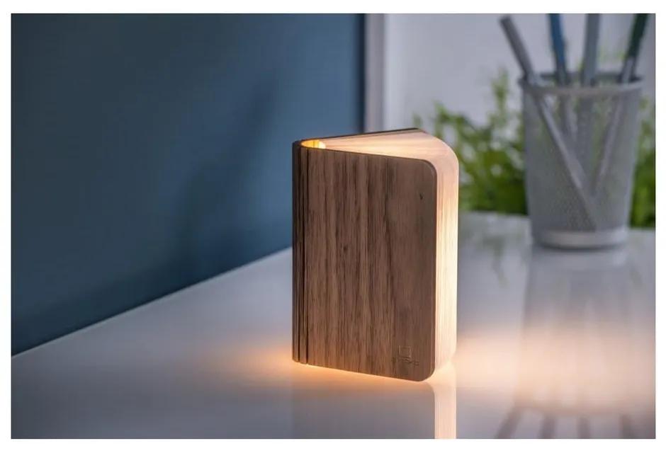 Veioză de birou din lemn de nuc cu LED Gingko Booklight Mini, formă de carte, maro închis