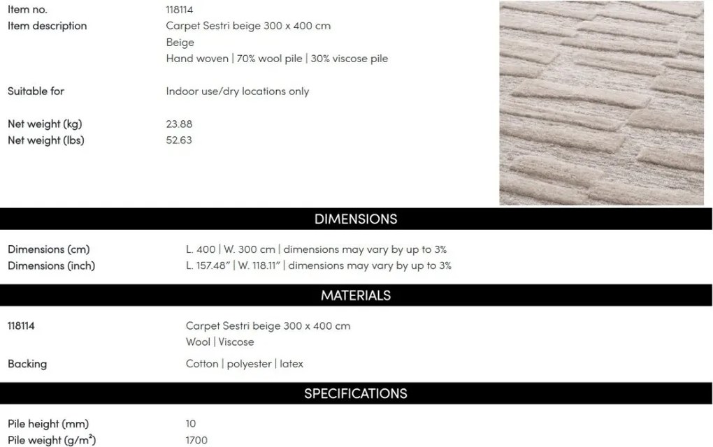 Covor design LUX tesut manual Sestri 300x400