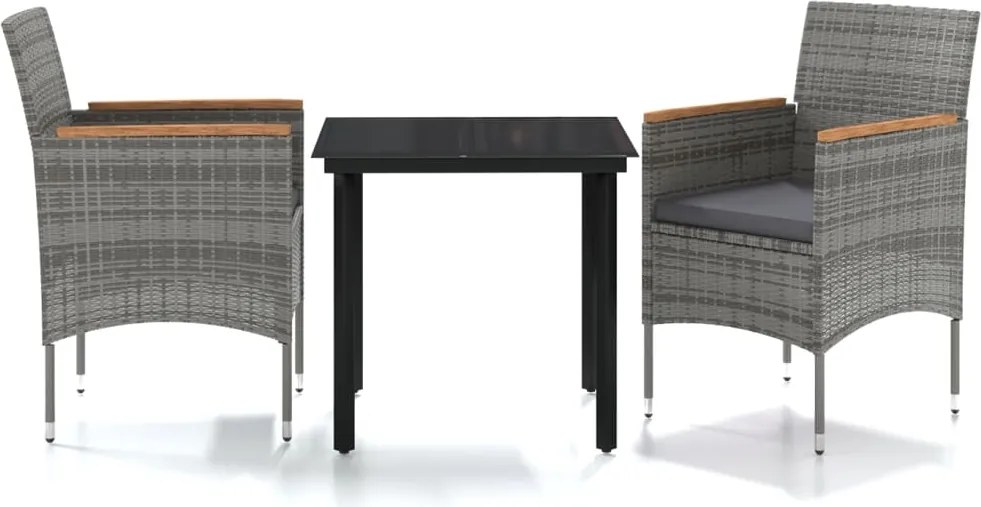 vidaXL Set mobilier de grădină, cu perne, 3 piese, gri și negru