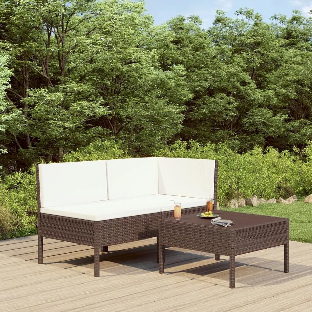 310185 vidaXL Set mobilier relaxare grădină cu perne 3 piese maro poliratan