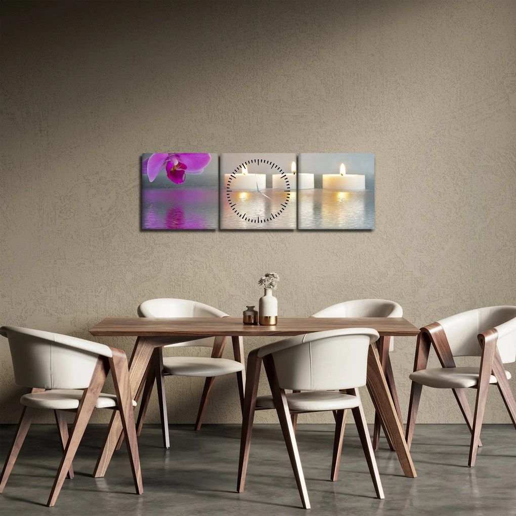 Tablou cu lumânări pe apă (cu ceas) (90x30 cm)