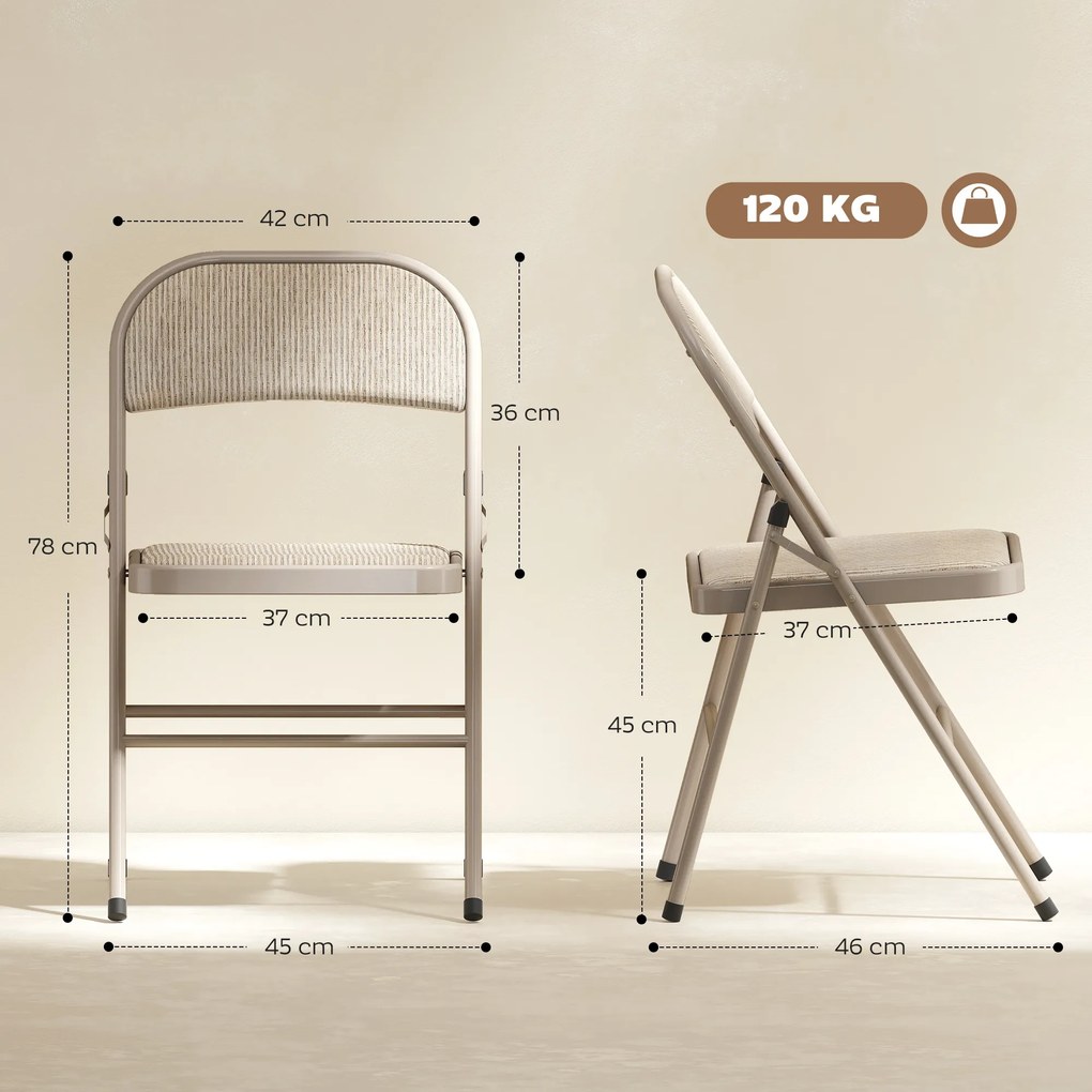 HOMCOM Set de 2 scaune pliabile tapițate în in sintetic, cu spătar și structură din oțel pentru living 45x46x78 cm Bej | Aosom Romania
