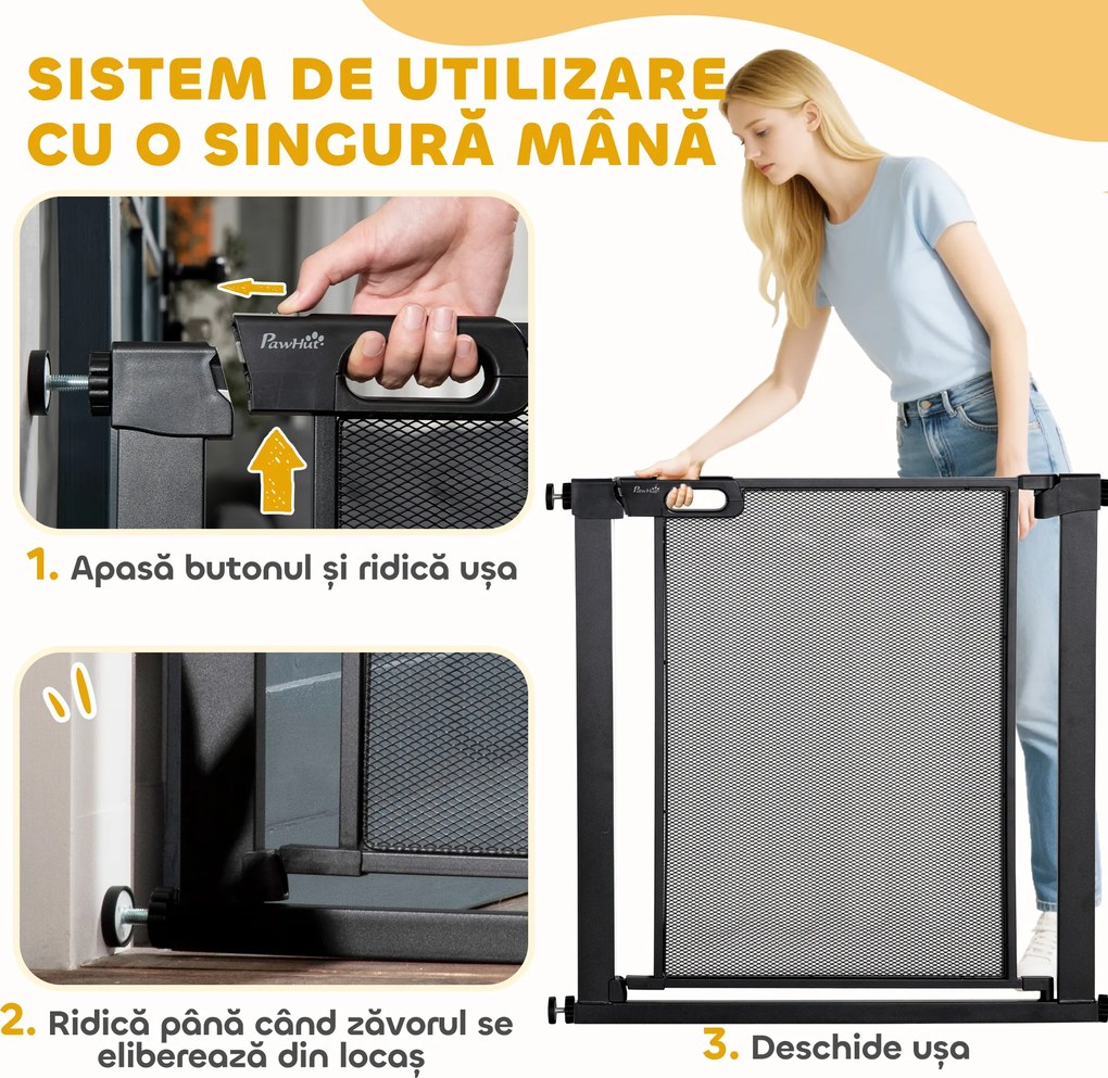PawHut Poarta de Siguranta Reglabila 76–103 cm pentru Usi/Scari – Negru | Aosom Romania