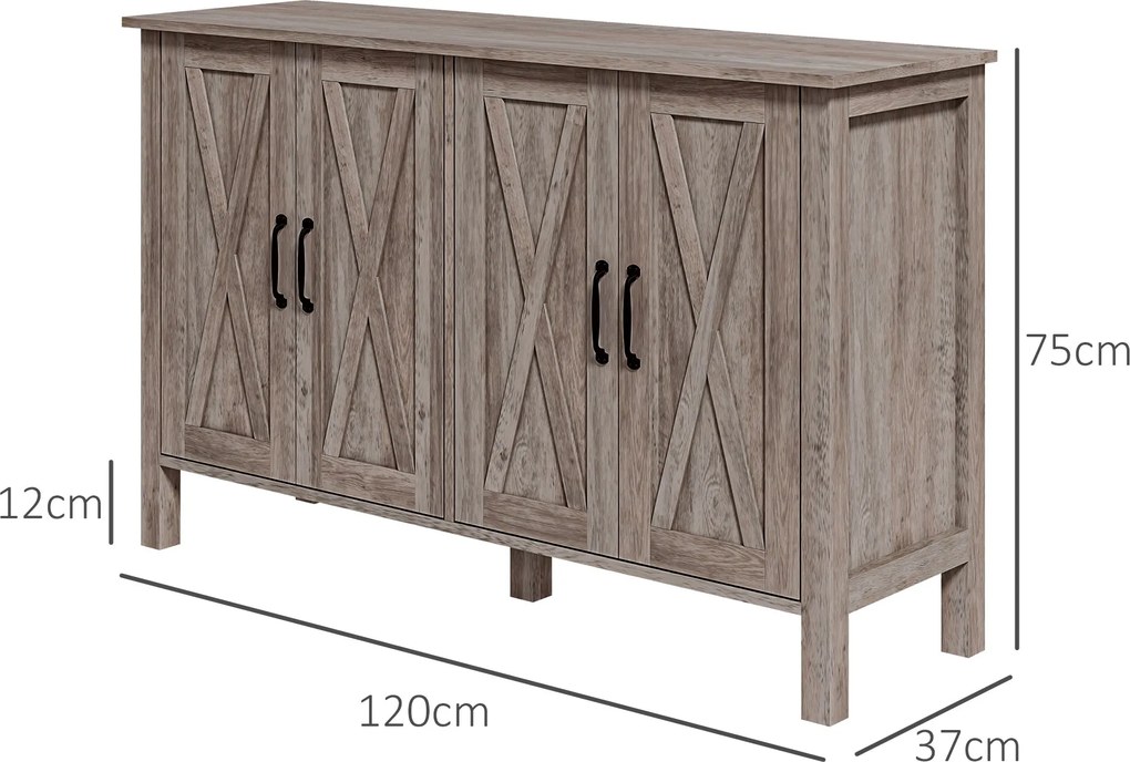 HOMCOM Dulap în Stil Rustic cu 2 Rafturi Reglabile pentru Depozitare, Dulap pentru TV cu 4 Uși, 120x37x75 cm, Gri | Aosom Romania