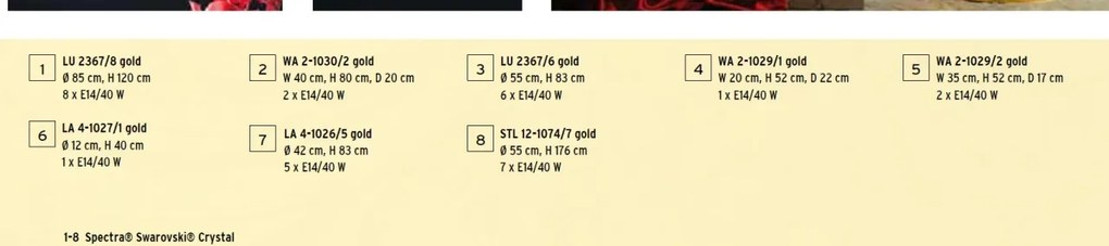 Lampa de podea de lux cristal Swarovski Katharina 7L 24K gold plated