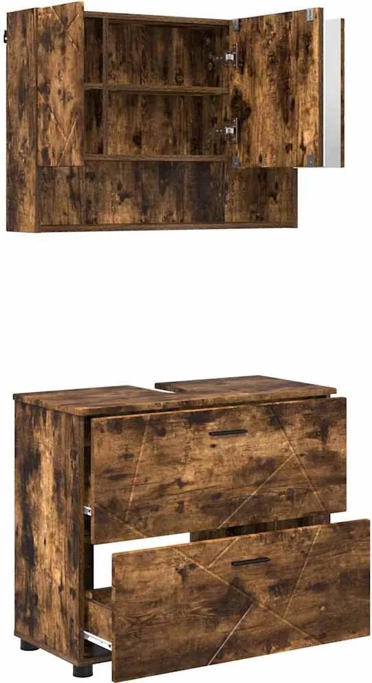 vidaXL Set de mobilier pentru baie cu sertar 2 pcs Stejar fumuriu