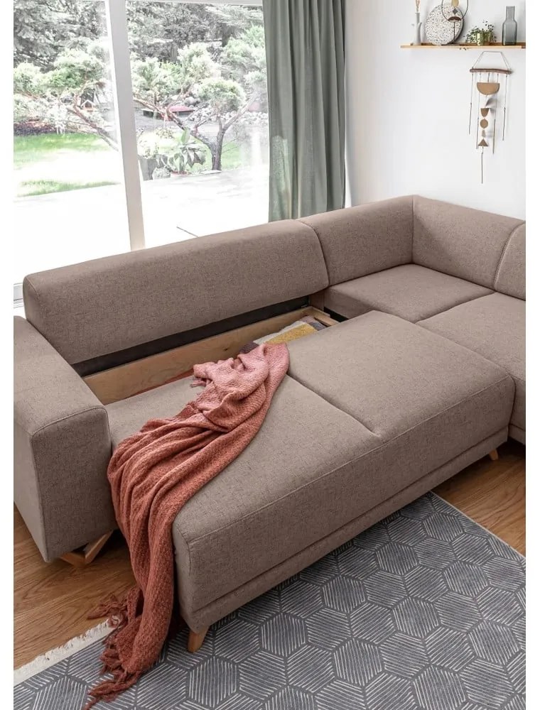 Colțar maro extensibil/cu spațiu de depozitare (cu colț pe partea dreaptă/în formă de ”L”) Classy Sophie – Miuform