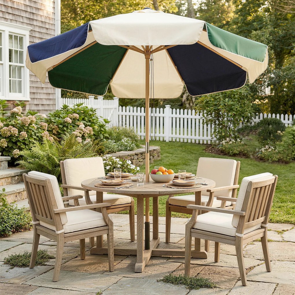 Outsunny Umbrelă de Grădină cu Frânghie Protecție Solară UPF30+ Stil Retro Efect Lemn cu Volane Înclinabilă Ø 226 cm Crem și Verde | Aosom Romania