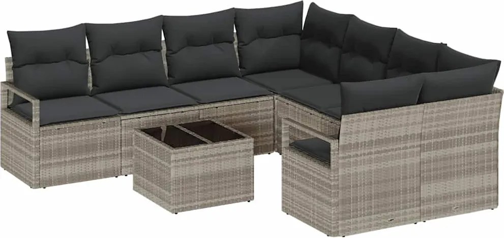 vidaXL Set de canapea 9 pcs Gri deschis și gri închis poliratan