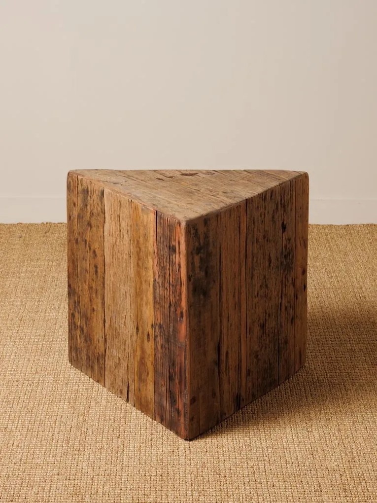 Set 2 masute laterale din lemn reciclat, cu aspect rustic, Triangle