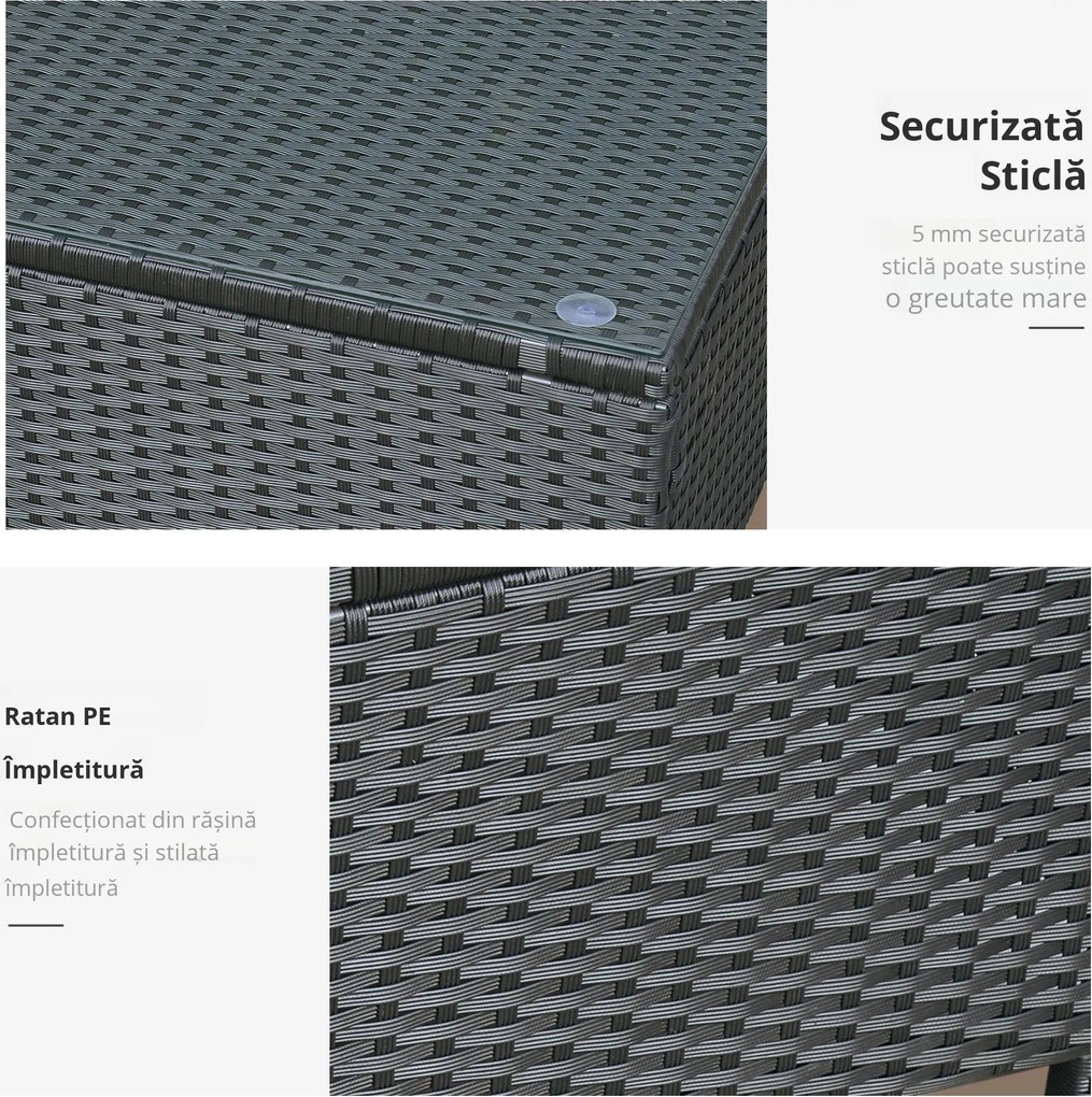 Outsunny Mobilier pentru Terasă, Măsuță de Cafea din Răchită, Rezistentă la Apă, cu Blat din Sticlă Securizată, 86x50x39cm, Negru | Aosom Romania