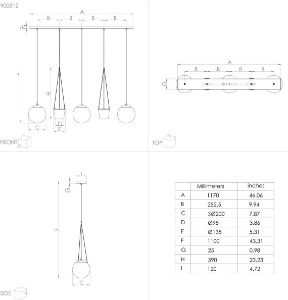 Lustră pe cablu RONDO 3xE27/40W/230V Eglo 900512