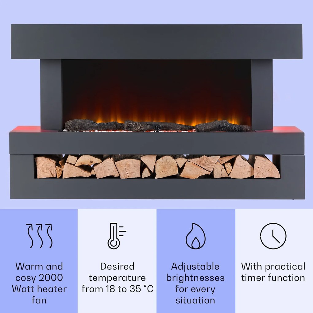 Klarstein Studio Light & Fire 3 Smart, Șemineu, 1000 / 2000 W, MDF, WiFi Control