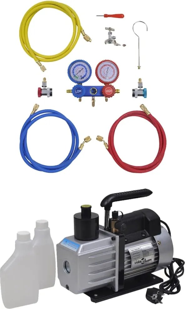 vidaXL Pompă de vid 50 L/min cu set de manometre cu 2 căi în set scule