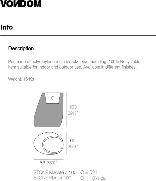 Ghiveci plante, flori design decorativ modern pentru amenajari interioare si exterioare, STONE PLANTER 55010R Vondom