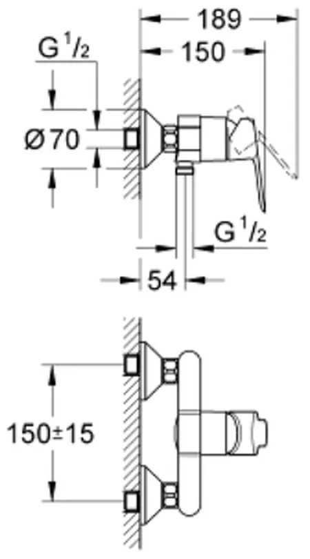 Baterie dus culoare crom Grohe BauEdge