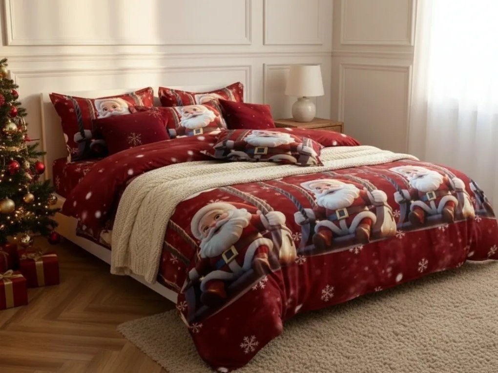 Lenjerie de pat din microfibra SANTA ON A SWING rosie Dimensiune lenjerie de pat: 70 x 80 cm | 140 x 200 cm