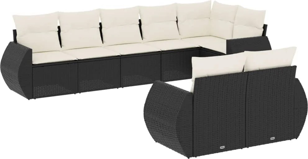 vidaXL Set mobilier de grădină cu perne, 8 piese, negru, poliratan