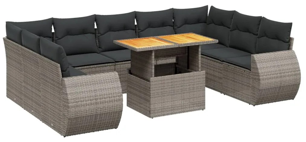 3272341 vidaXL Set mobilier de grădină cu perne, 10 piese, gri, poliratan