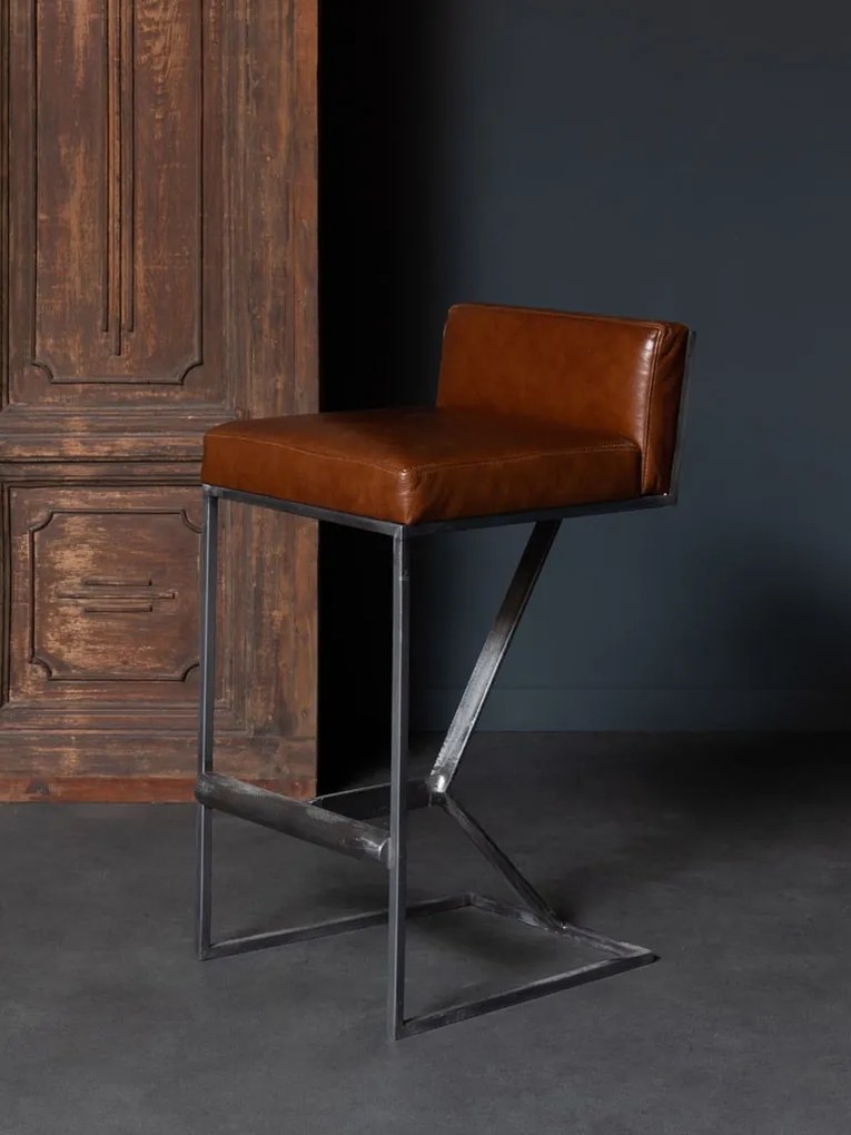 Scaun de bar, din piele naturala, Gordon
