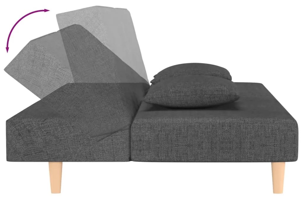 Canapea pat cu 2 locuri, cu 2 pernetaburet, gri inchis, textil Morke gra, Cu scaunel pentru picioare