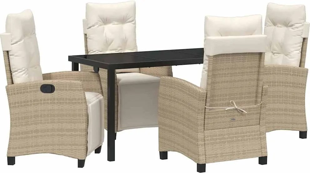 vidaXL Set de masă pentru grădină cu pernă 5 pcs Bej poliratan