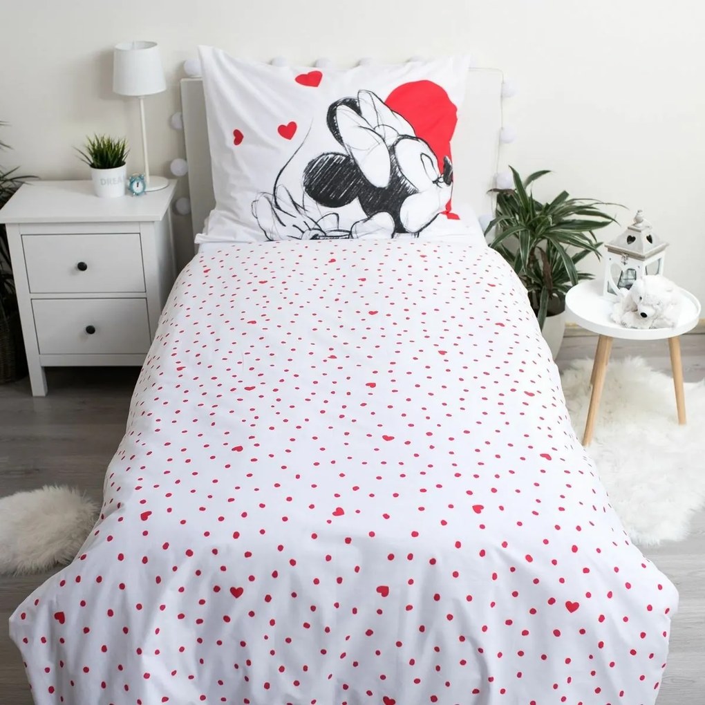 Lenjerie pat pentru copii Mickey and Minnie Love05 din bumbac, 140 x 200 cm, 70 x 90 cm