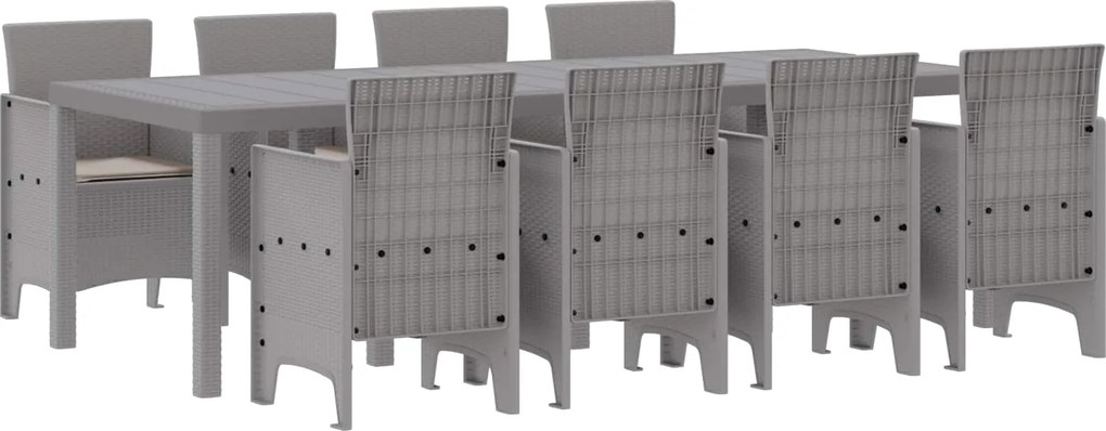 vidaXL Set de masă pentru grădină 9 pcs Alb Polipropilenă