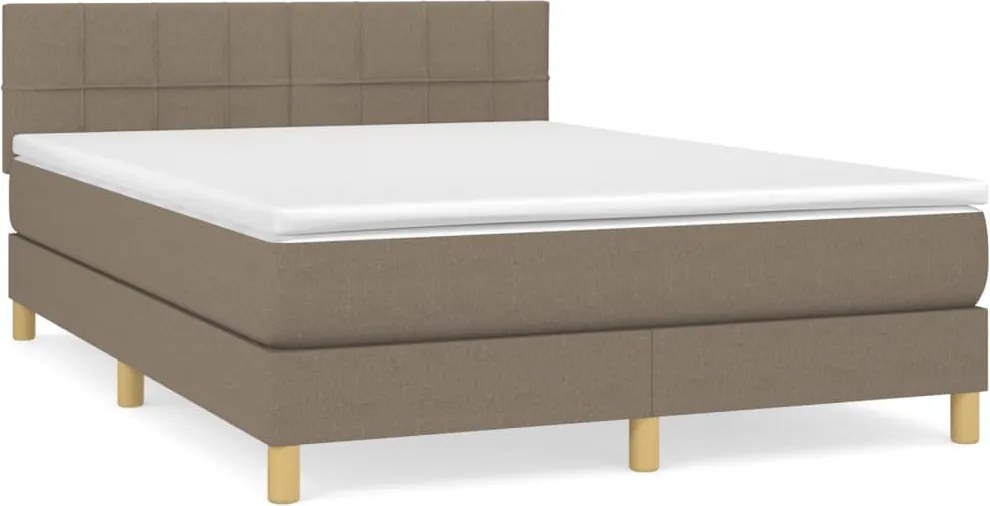 vidaXL Pat box spring cu saltea, gri taupe, 140x200 cm, textil