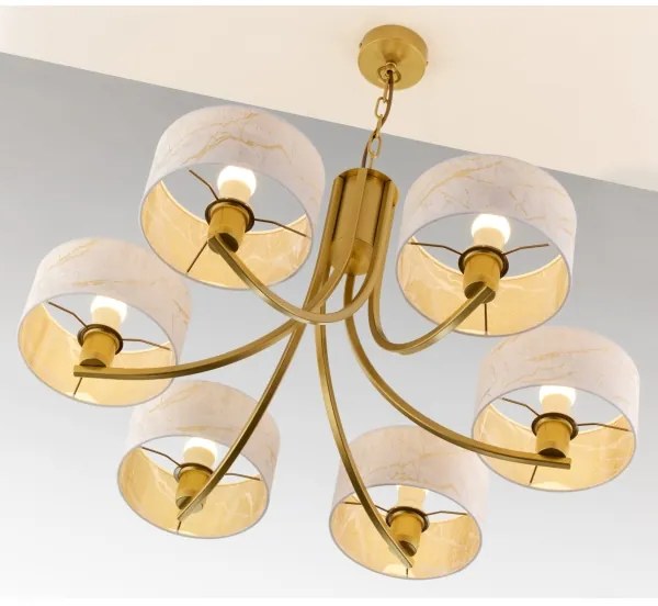 Jupiter 2098 - Lustru cu lanț ARTHUR 6xE27/15W/230V alb/auriu/decor marmură