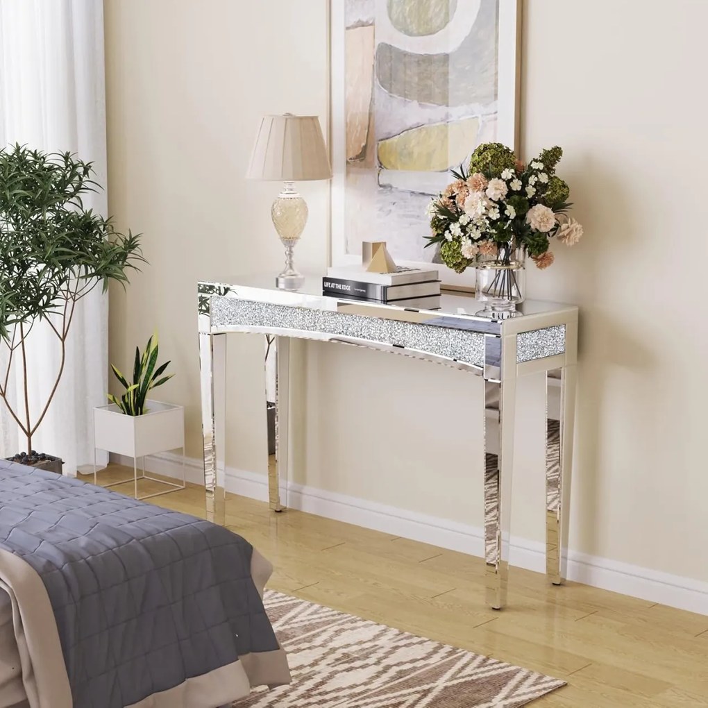 MAOG4 - Masa toaleta oglinda, masuta consola, 120 cm, cosmetica machiaj, vanity birou, Argintiu
