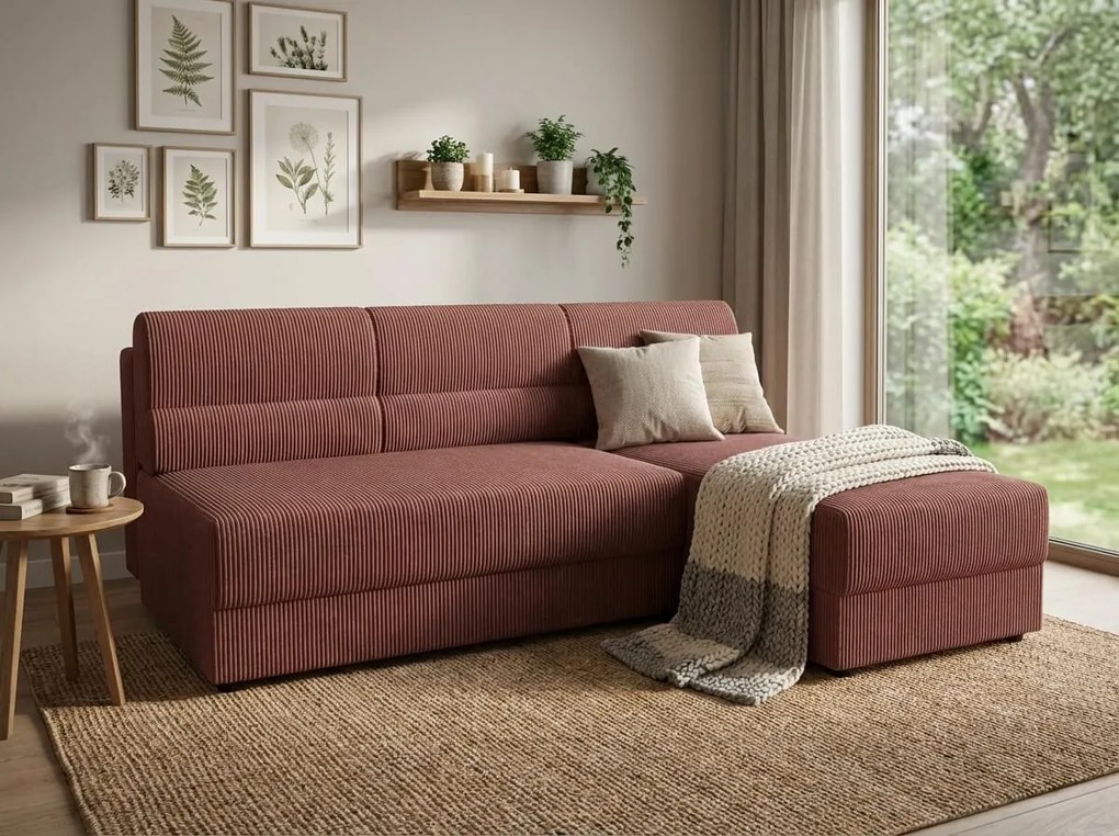 Coltar extensibil reversibil TAVERO 201x140 cm, roz inchis