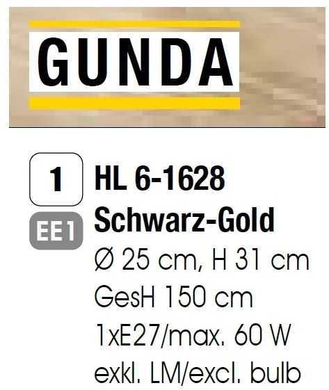 Pendul design industrial Gunda large, negru/ auriu