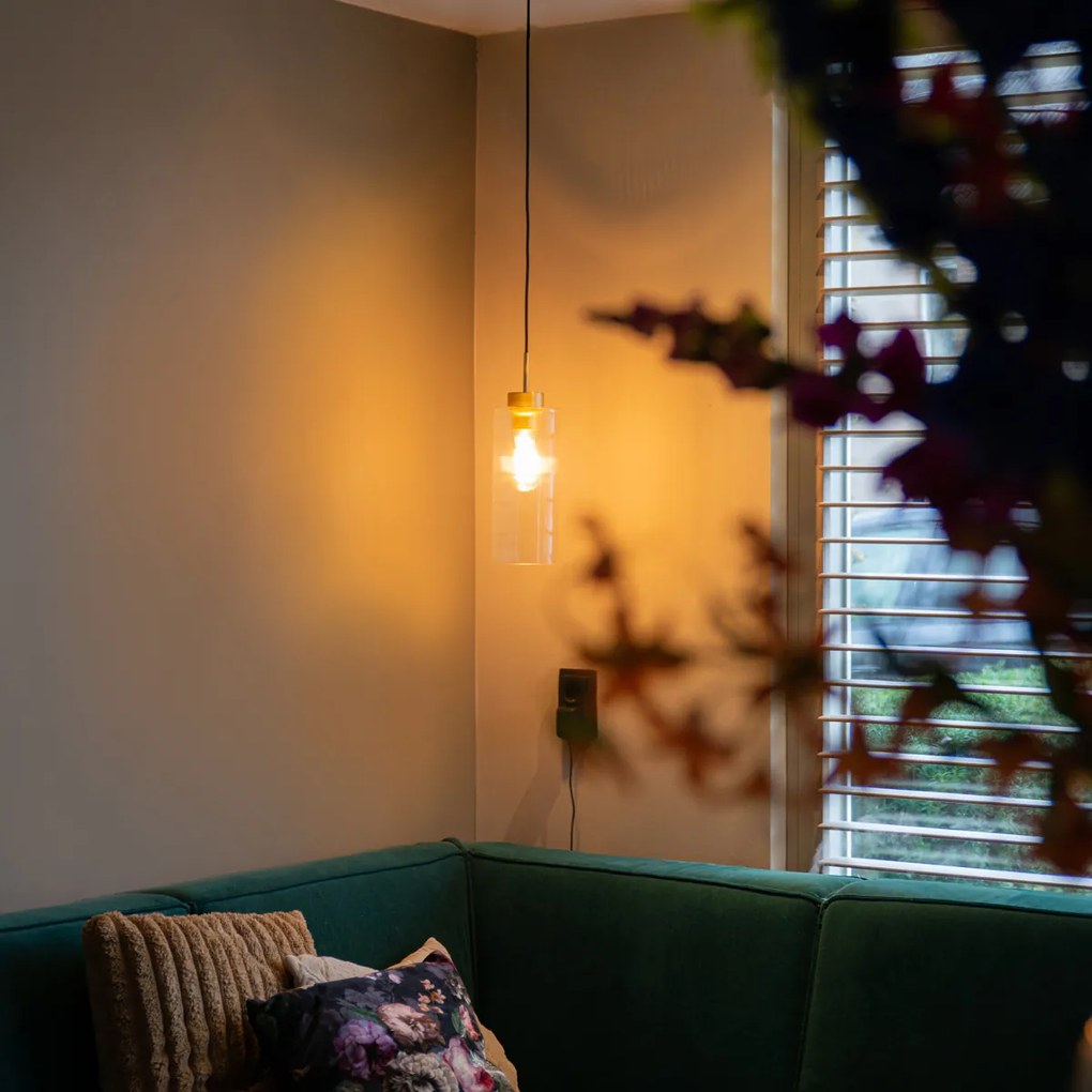 Lampă suspendată Art Deco aurie cu sticlă - Laura