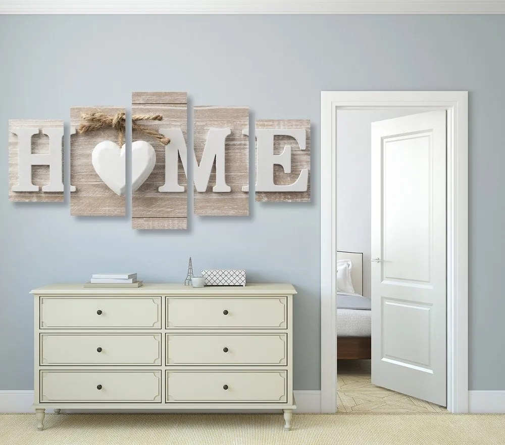 Tablou 5-piese cu inscripție Home în design vintage