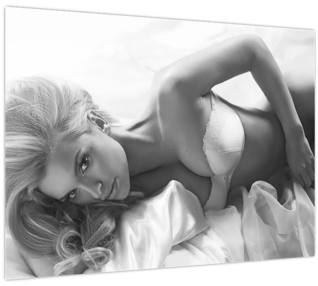 Tablou pe sticlă - Boudoir alb-negru (70x50 cm)