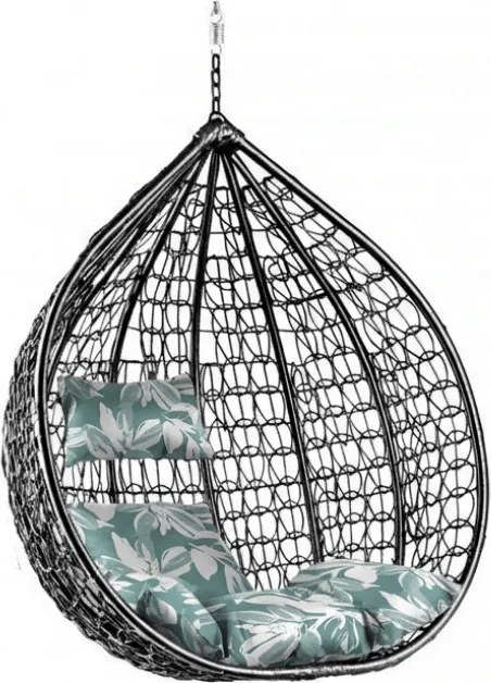 Scaun suspendat negru KOKON fara suport, perna verde-alba