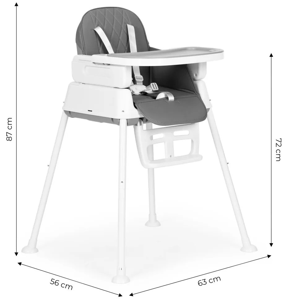 Scaun înalt pliabil 3 în 1 gri