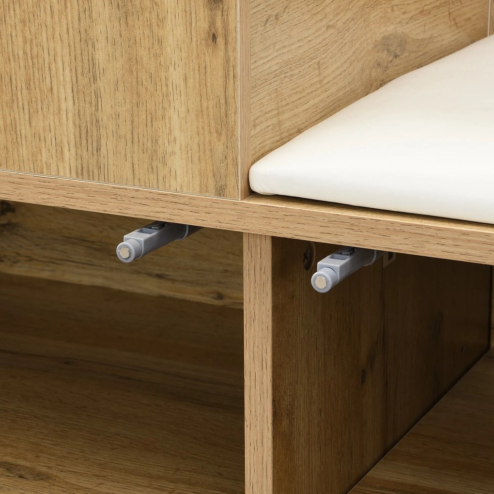 Set pentru hol cu 5 cârlige pentru haine, oglindă, dulap pentru încălțăminte și bancă pentru hol, 100x38x191 cm, Negru+Culoare naturală